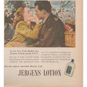Vintage 1945 Jergens Lotion Print Ad‎ World War 2 Soldier Honeymoon Romance